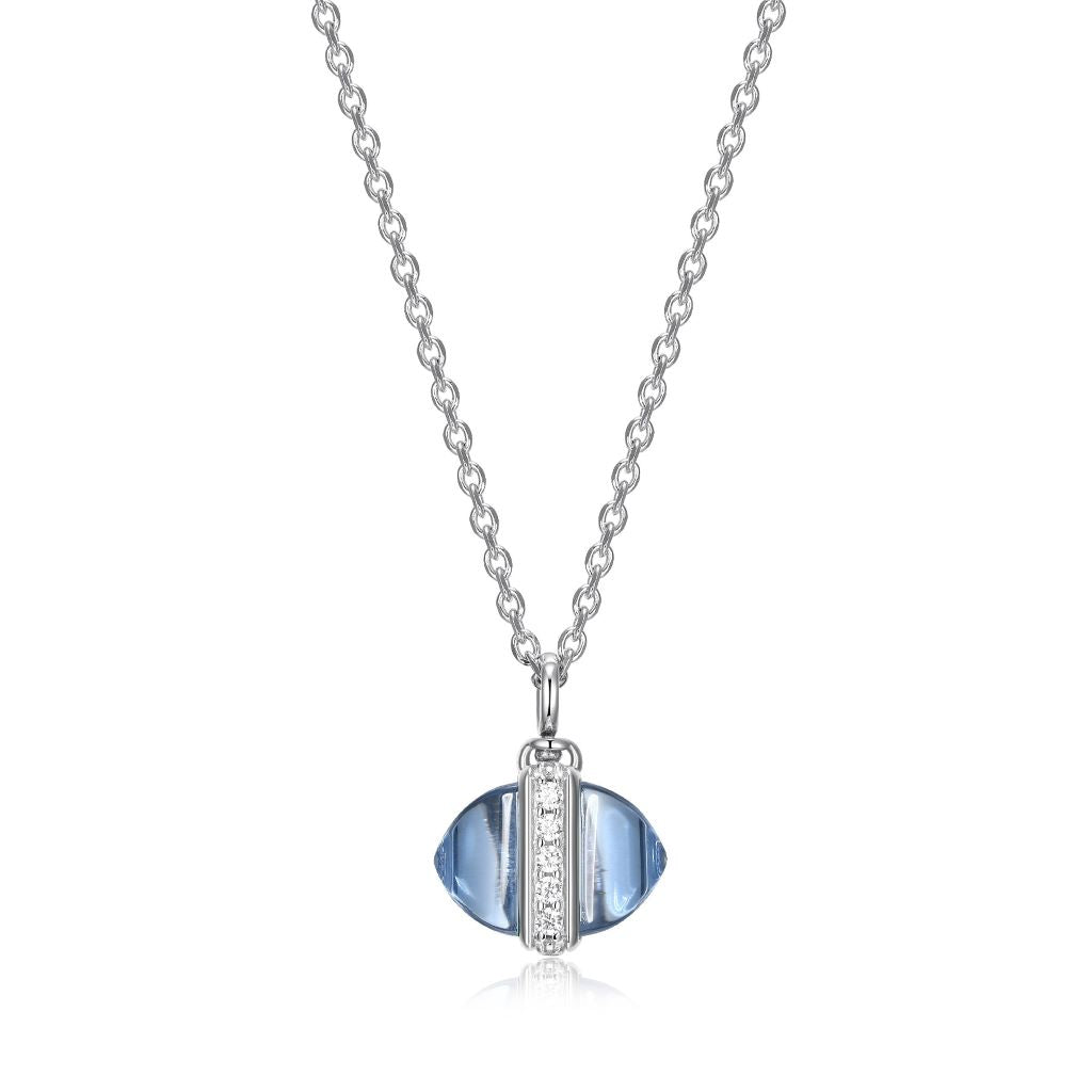 Elle Rhodium Plated Sterling Silver Necklace With 10x6mm Square Synthetic Blue Quartz