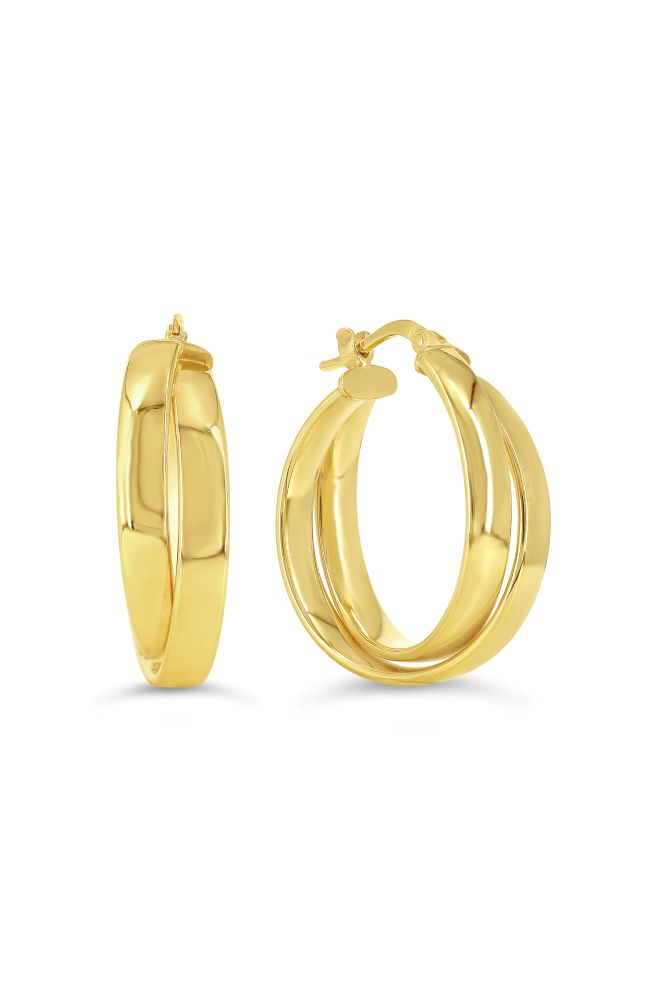 sempreORO Sterling Silver 14 Karat Gold Bonded 20mm Crossover Hoop Earrings