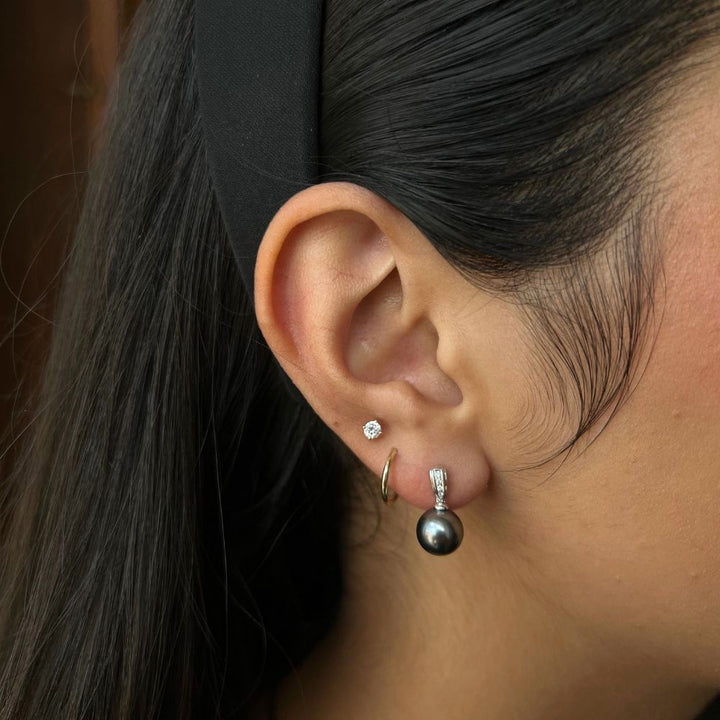 18 Karat White Gold 8.5-9mm Grey Tahitian Pearl Drop Earrings With 0.04 CTW RBC Diamonds