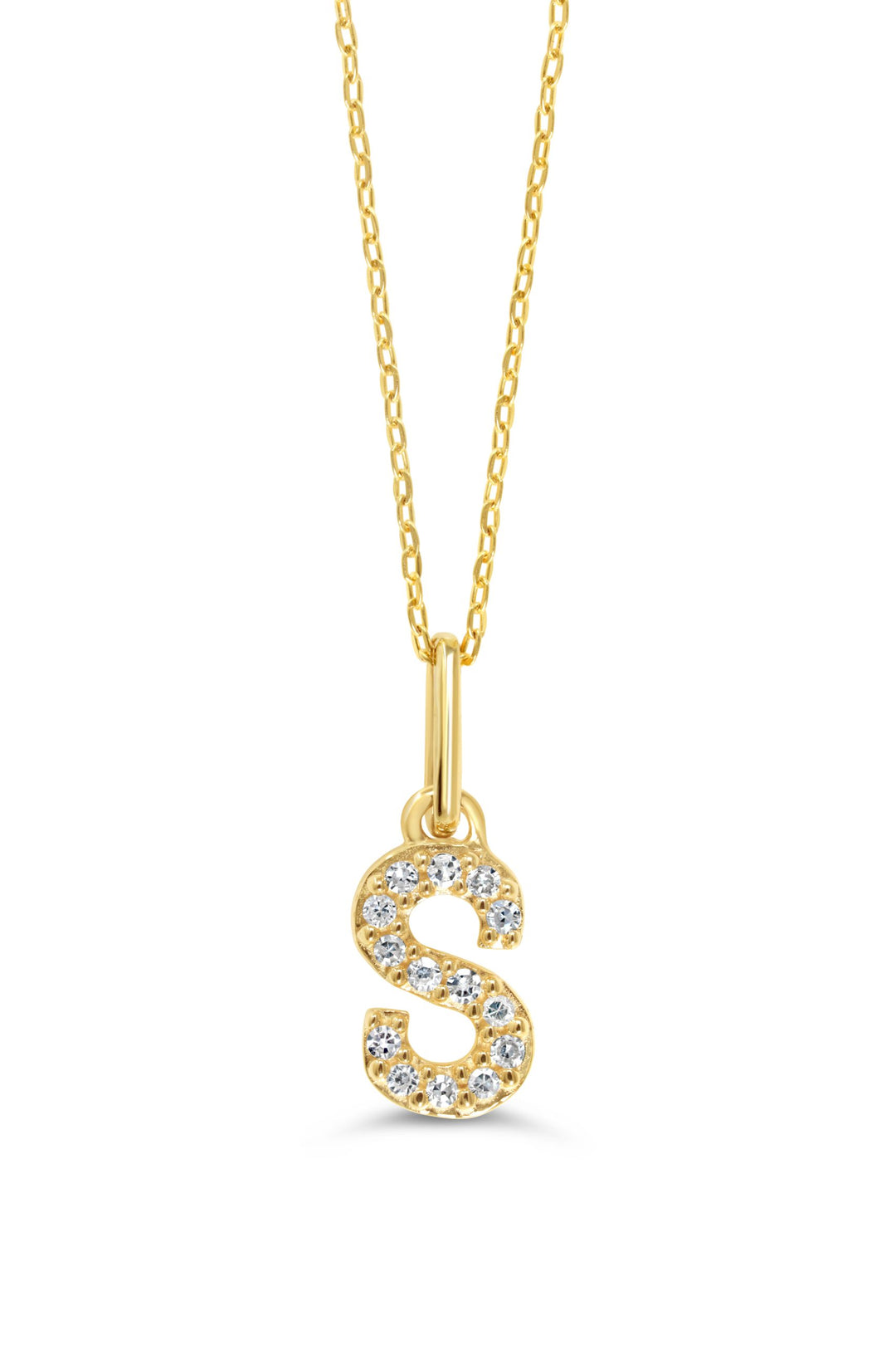 10K Yellow Gold Small Diamond Set Initial "S" Pendant Complete With Fine Open Cable Link 18" Chain