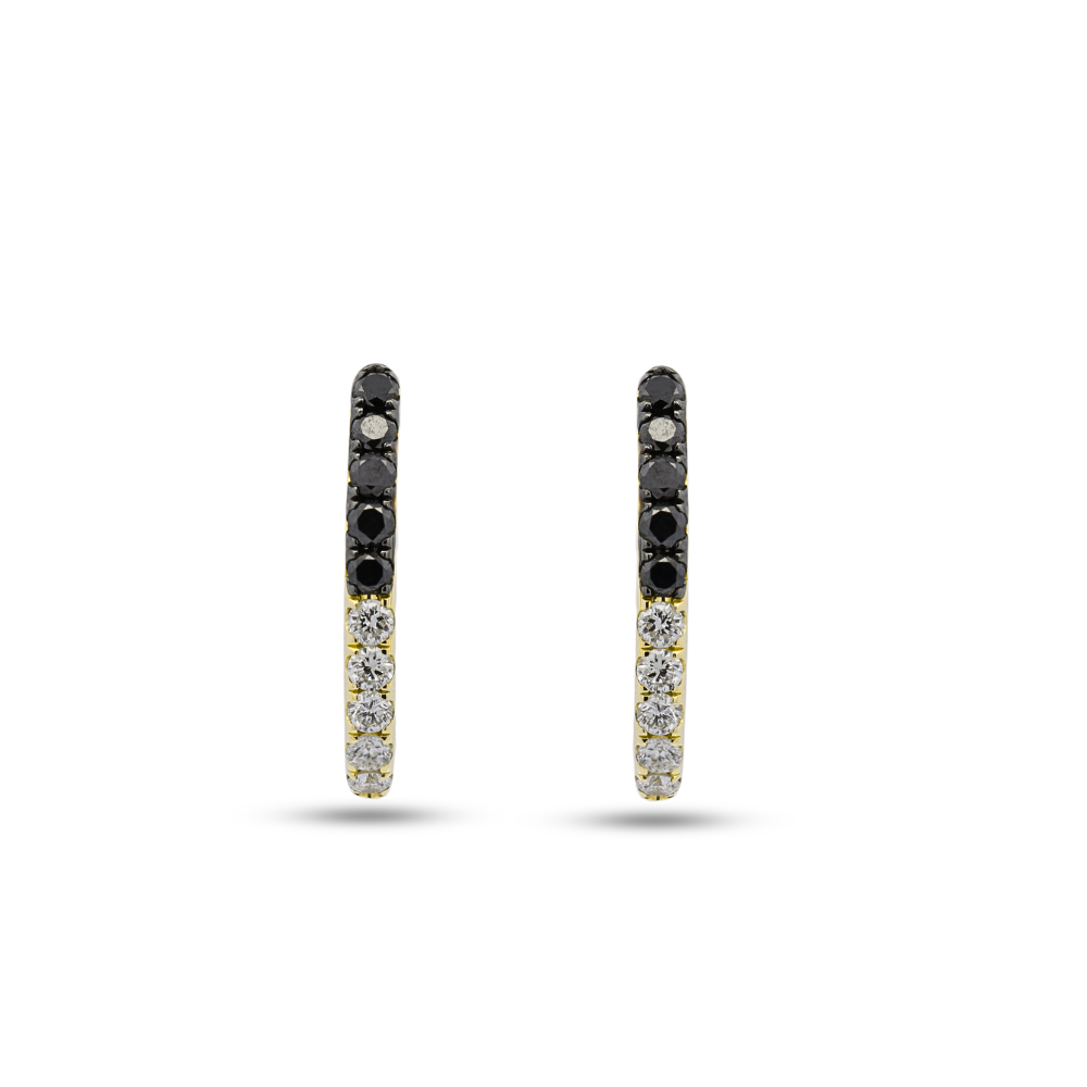 14K Yellow Gold 0.54 CTW Black And White Diamond U-Shaped Hoop Earrings