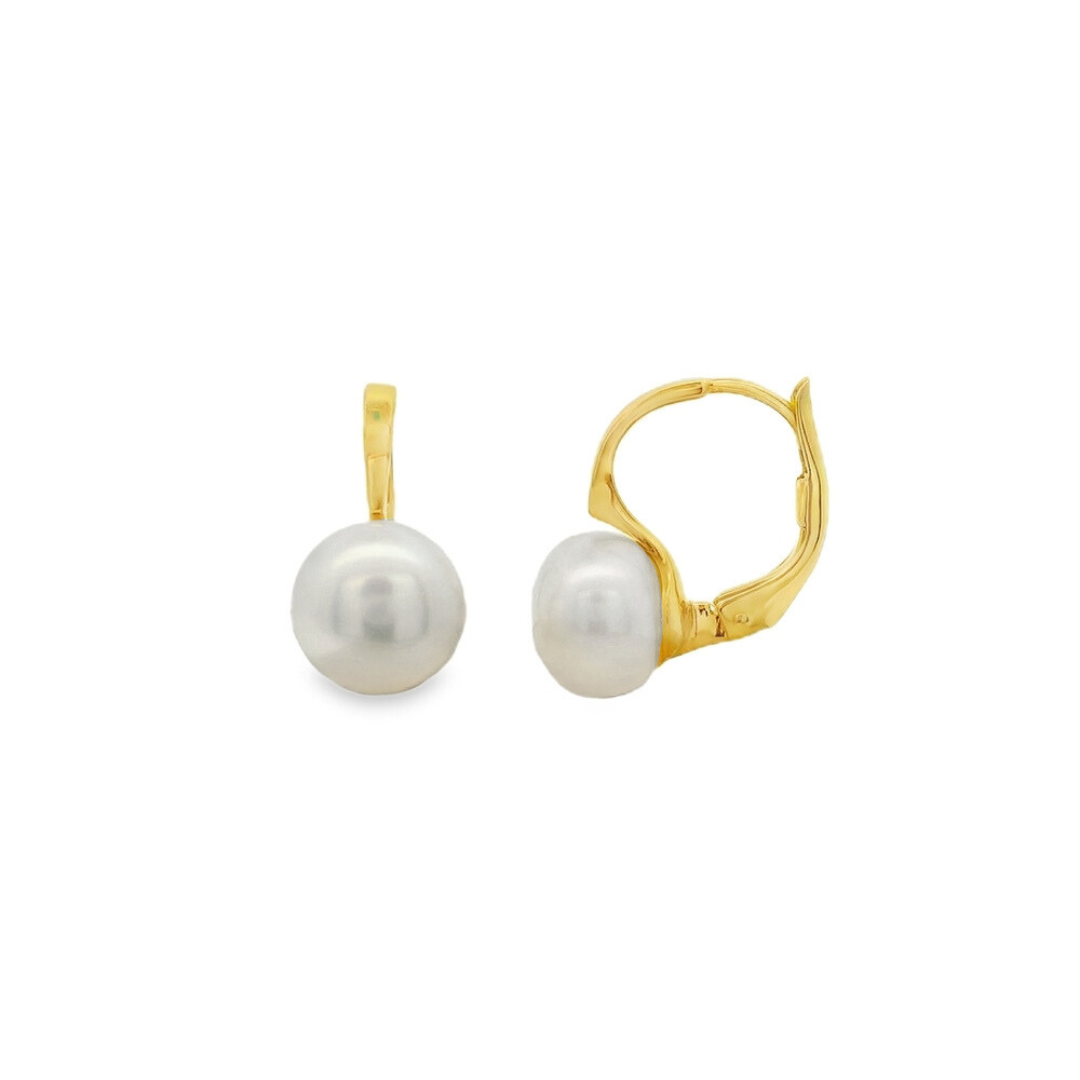14 Karat Yellow Gold 7.50mm White Freshwater Cultured Pearl Drop Earrings