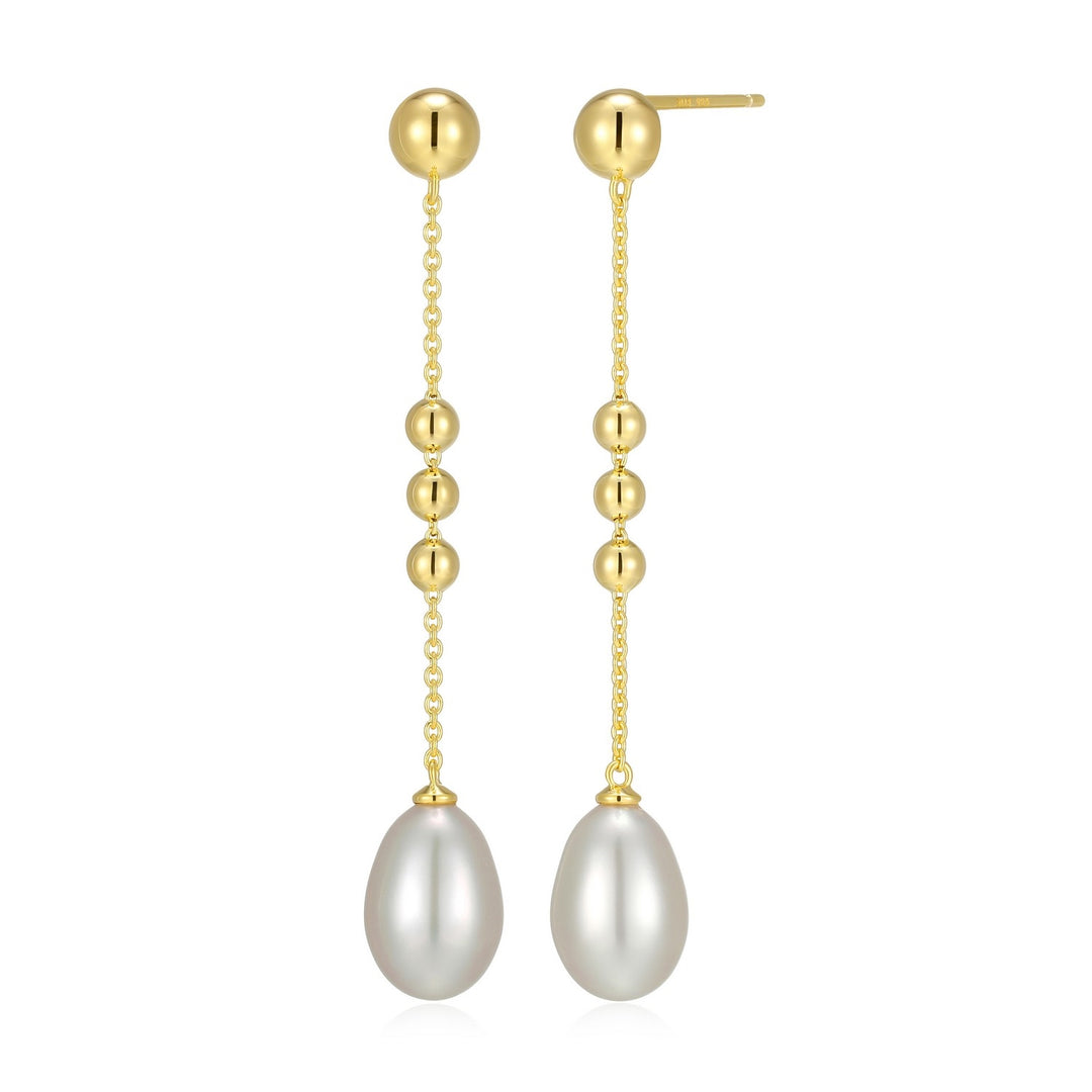 18K Yellow Gold Plated Sterling Silver ELLE Dangle Earrings With Pearls