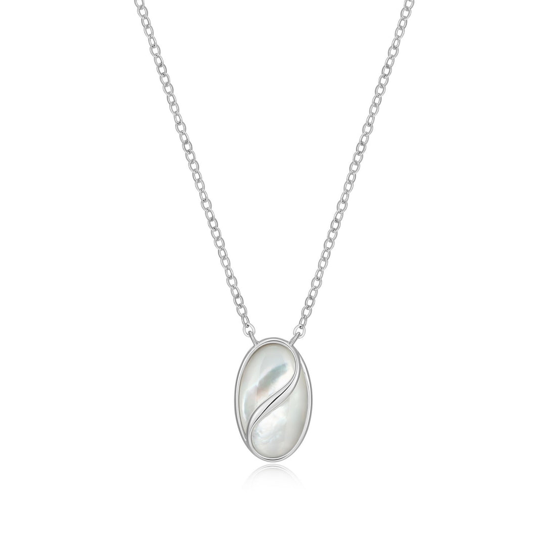 ELLE Rhodium Plated Sterling Silver Oval Mother Of Pearl Necklace
