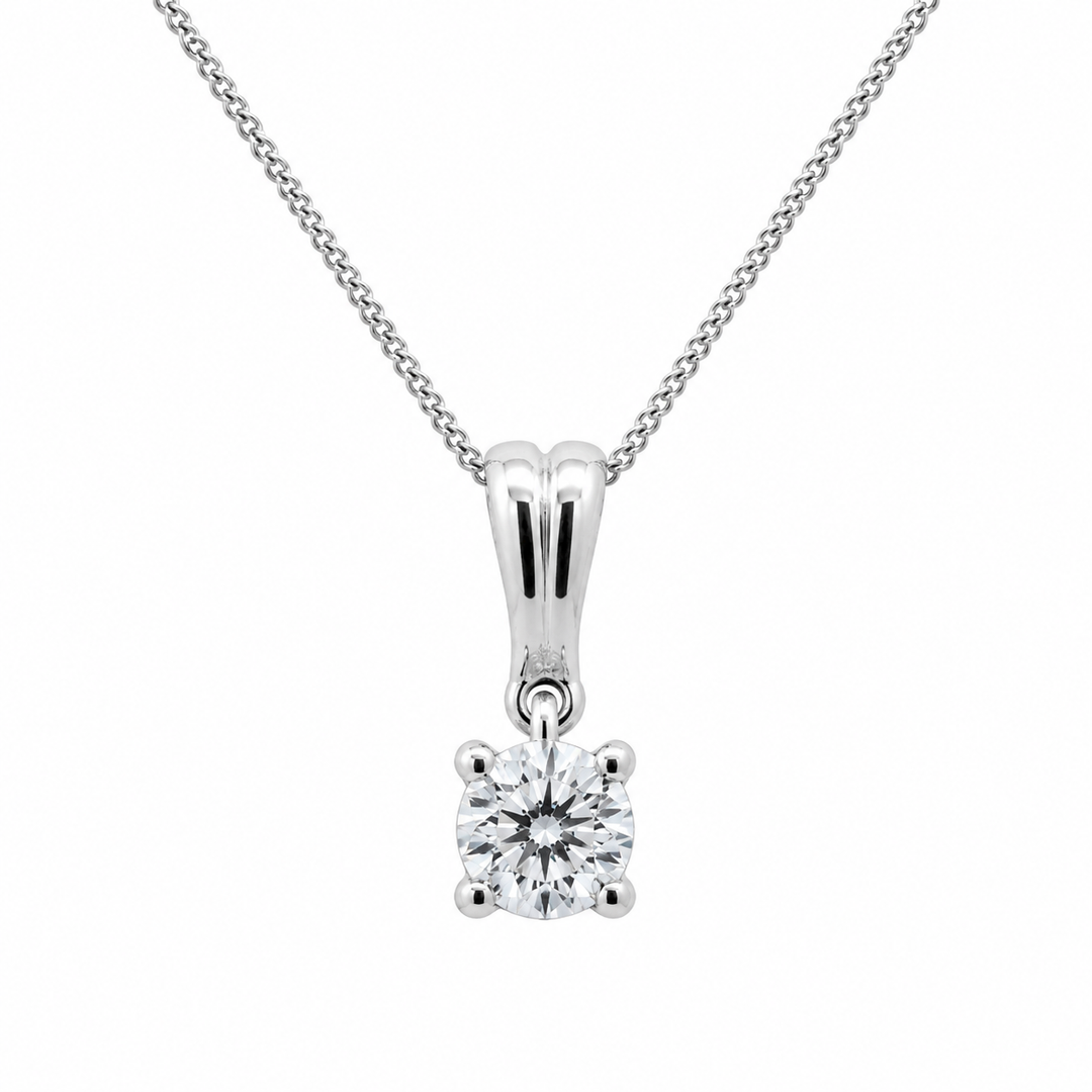 14K White Gold Solitaire 0.25 CT RBC LAB Diamond Necklace With 18" Chain