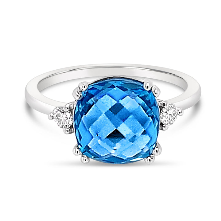 14K White Gold 3.58 CTW Topaz And 0.11 TDW Diamond Women's Ring