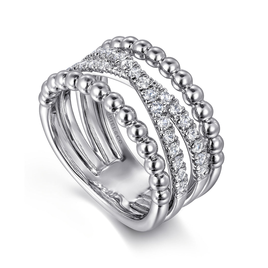 Gabriel & Co. Sterling Silver Criss-Cross Multirow Ring With White Sapphires