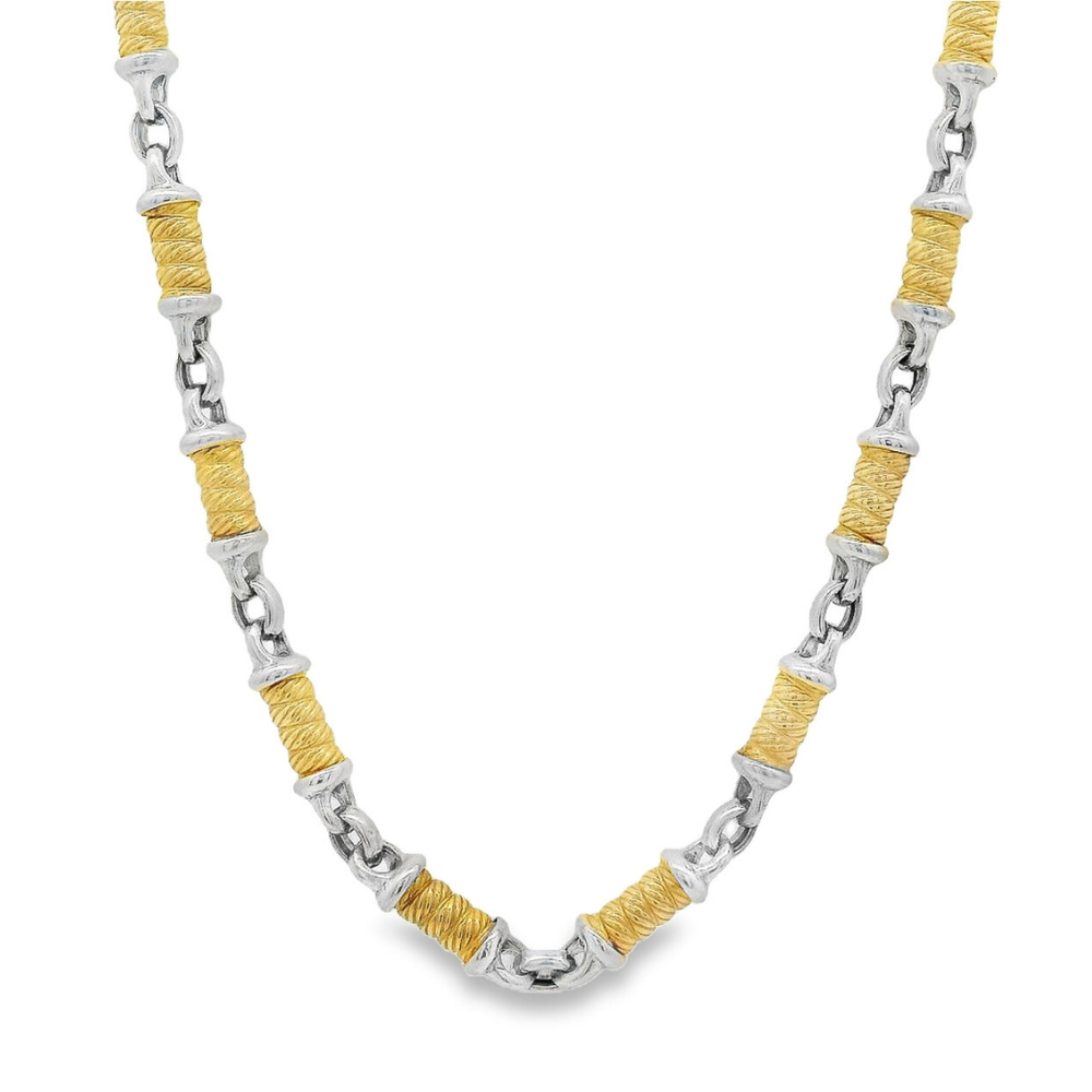 Estate - 14 Karat White And Yellow Gold Medium Fancy Link 18" Chain