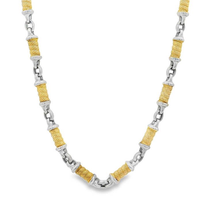 Estate - 14 Karat White And Yellow Gold Medium Fancy Link 18" Chain