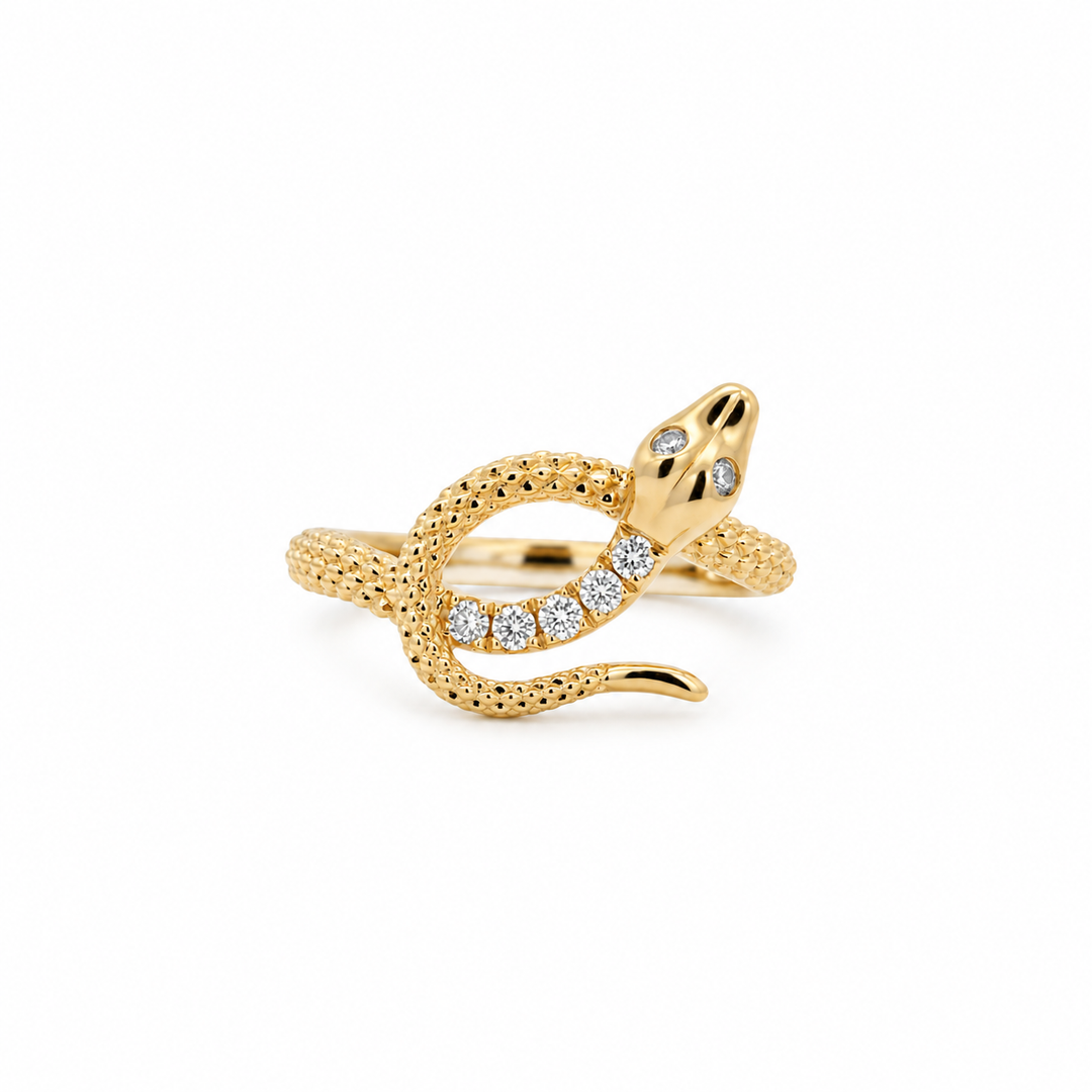 14K Yellow Gold 0.12 CTW Diamond Woman's Snake Ring