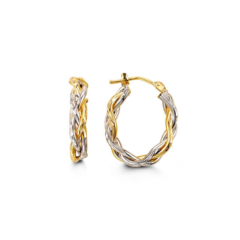 10K Two Tone Twisted Small Hoop Earrings