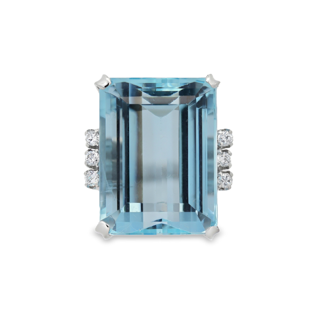 Estate - Platinum Aquamarine And 0.18 CTW Diamond Ring, Size 6