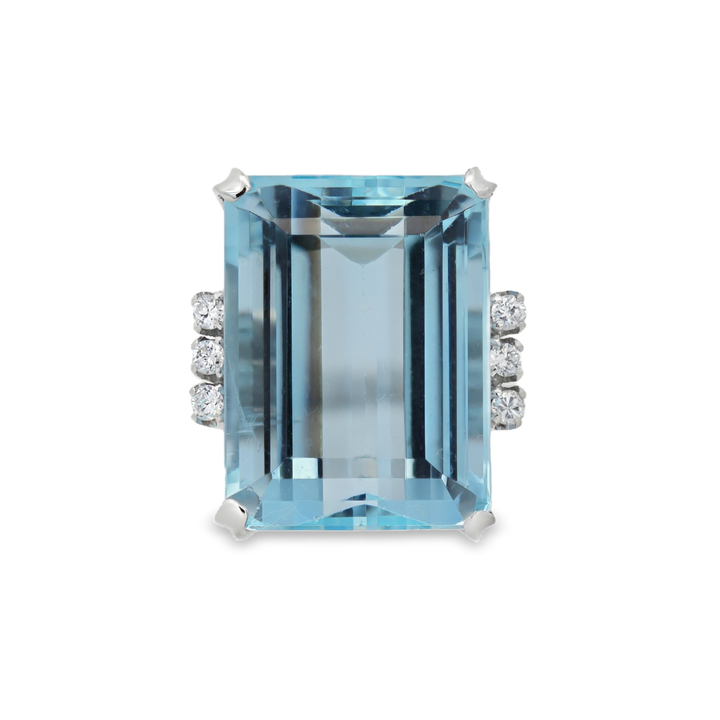 Estate - Platinum Aquamarine And 0.18 CTW Diamond Ring, Size 6