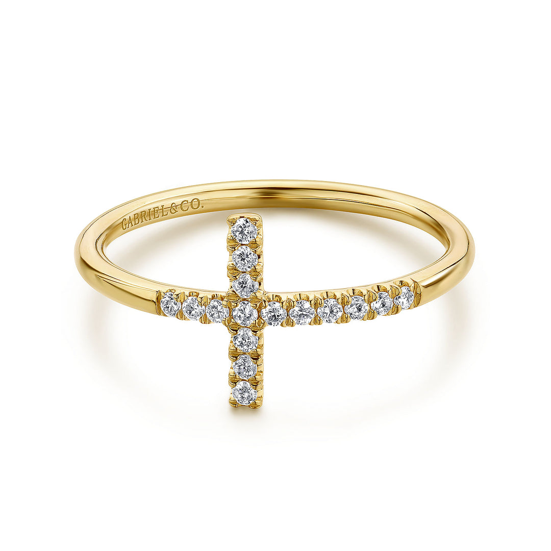 14K Yellow Gold Gabriel & Co. 0.11 CTW Diamond Woman's Sideways Cross Ring