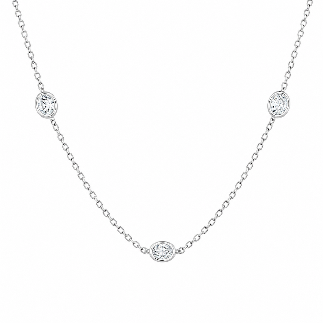 14K White Gold Bezel Set Stationed 1.32 CTW LAB Diamond Necklace With 18" Chain