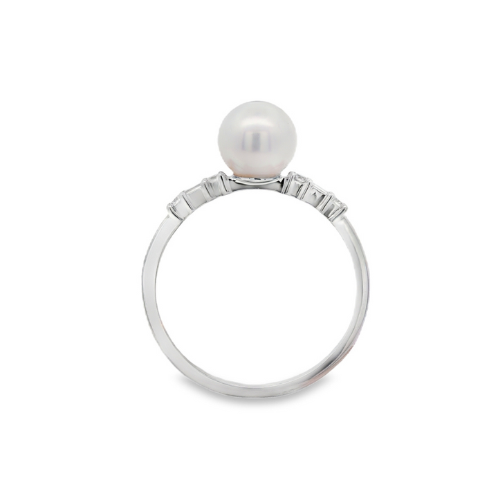 Women's 14K White Gold White 6.5mm Cultured Pearl And 0.09 CTW Diamond Ring