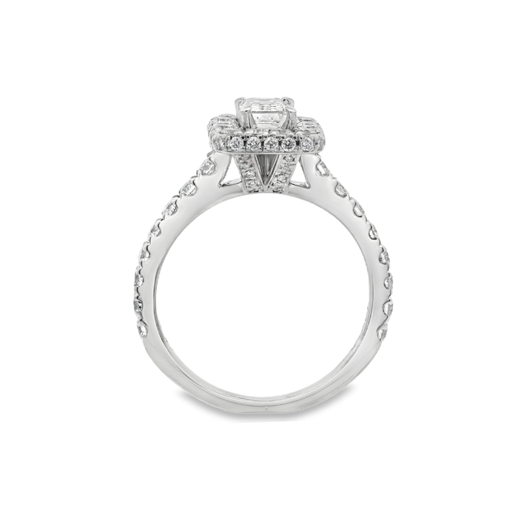 Estate - 14K White Gold 1.50 CTW Diamond Set Halo Engagement Ring, Size 5.5