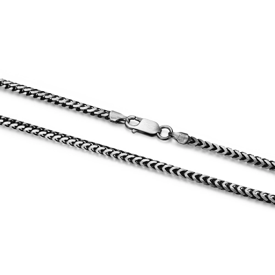 Ethos Men's Sterling Silver Medium Brushed Gunmetal Franco Link 22" Chain