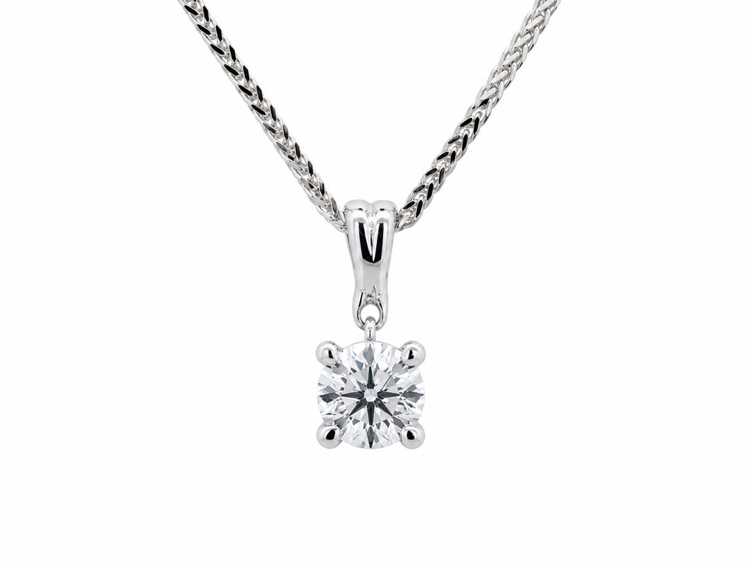 14K White Gold Solitaire 0.70 CT RBC  LAB Diamond Necklace With 17" Chain