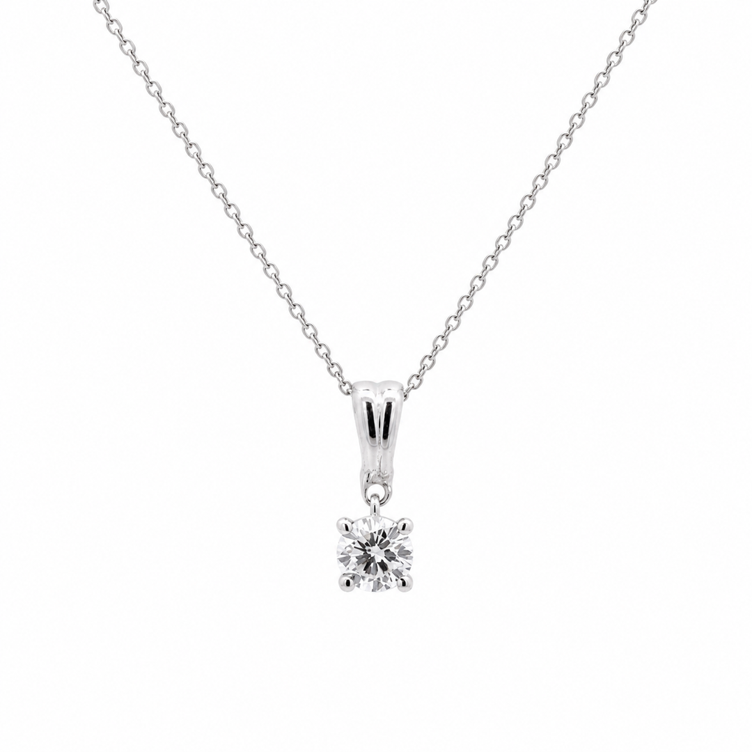 14K White Gold Solitaire 0.30 CT RBC LAB Diamond Necklace With 18" Chain