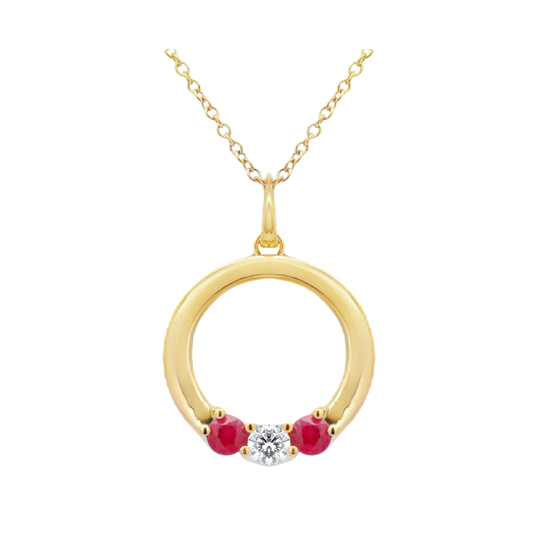 14K Yellow Gold 0.26 CTW Round Rubies And 0.11 CTW Diamond Necklace