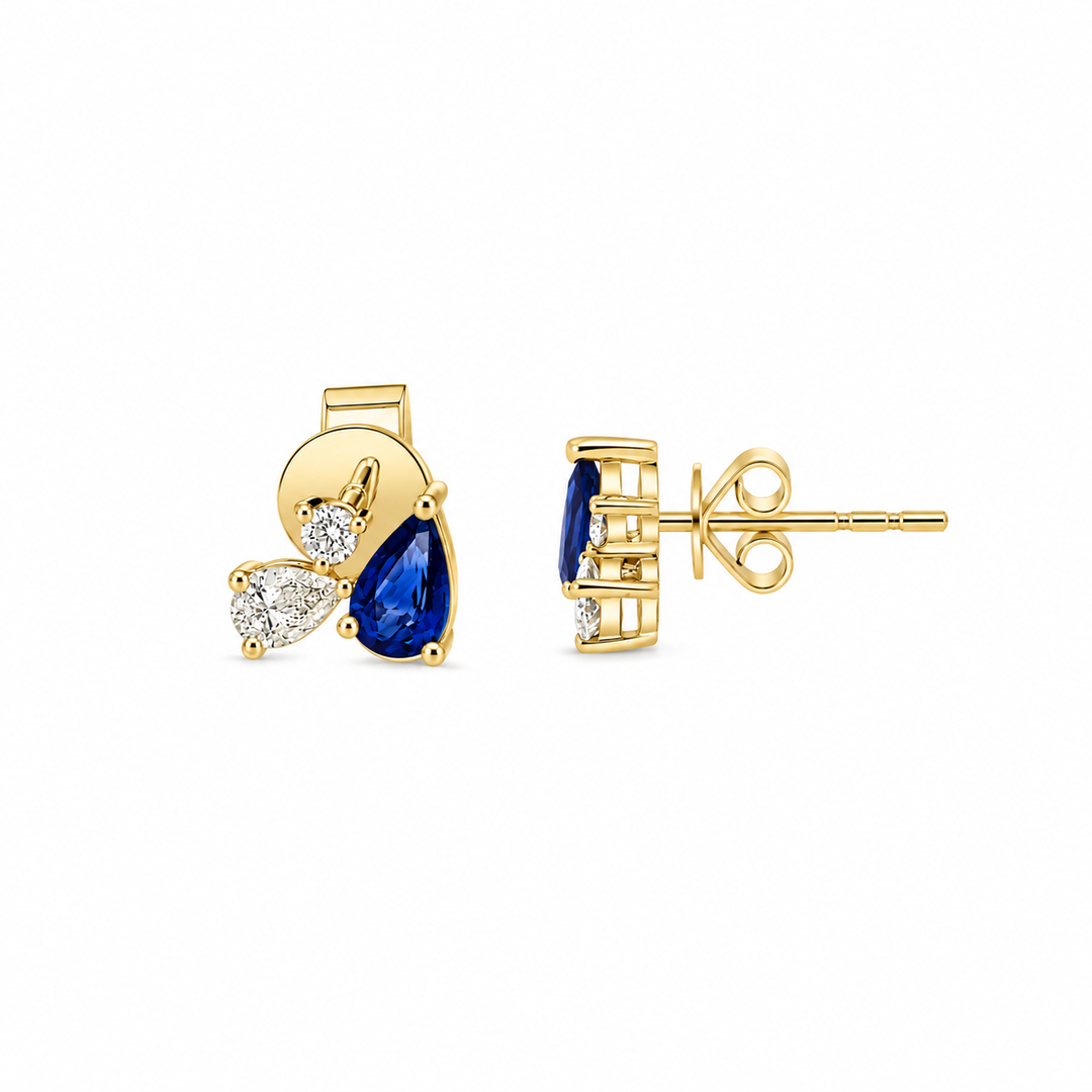 14K Yellow Gold 0.65 CTW Pear Sapphire And 0.28 CTW Diamond Stud Earrings