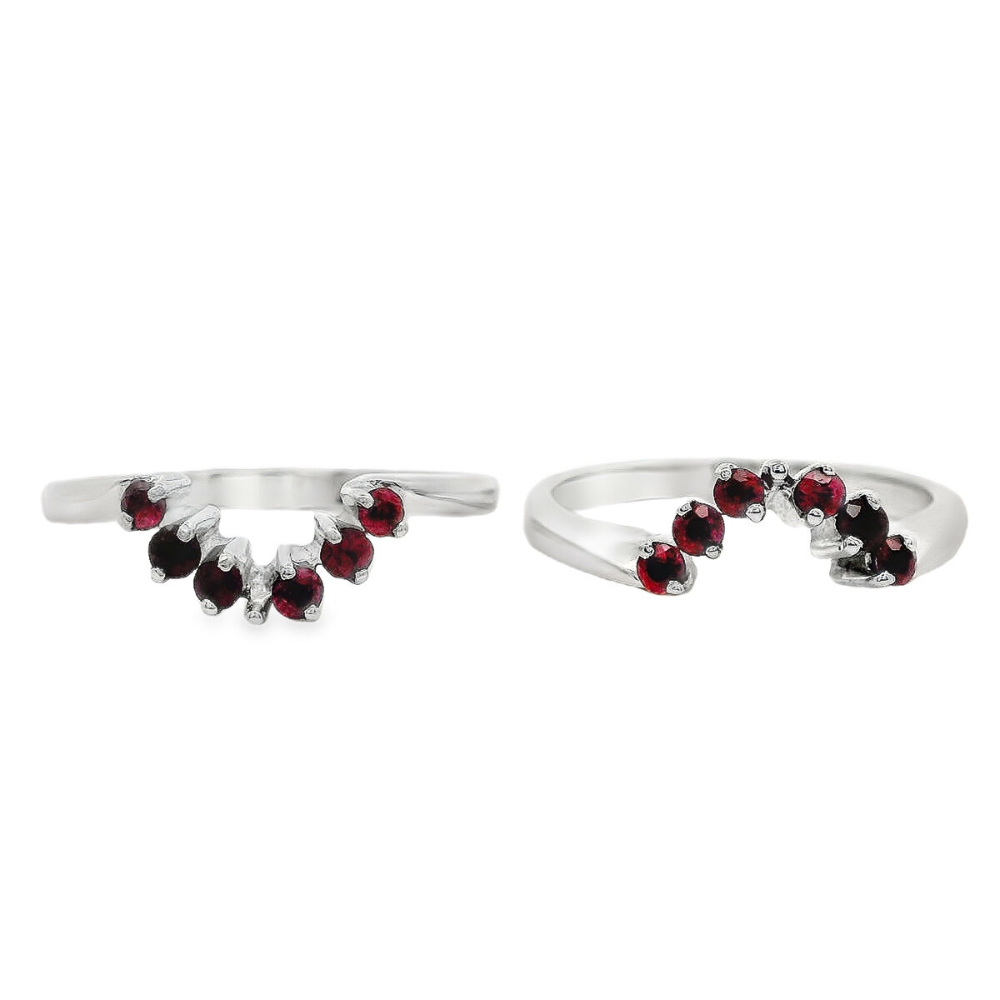Estate - 14 Karat White Gold Pair Of Fitted Bands Claw Set With Twelve Rubies, Size 6.5