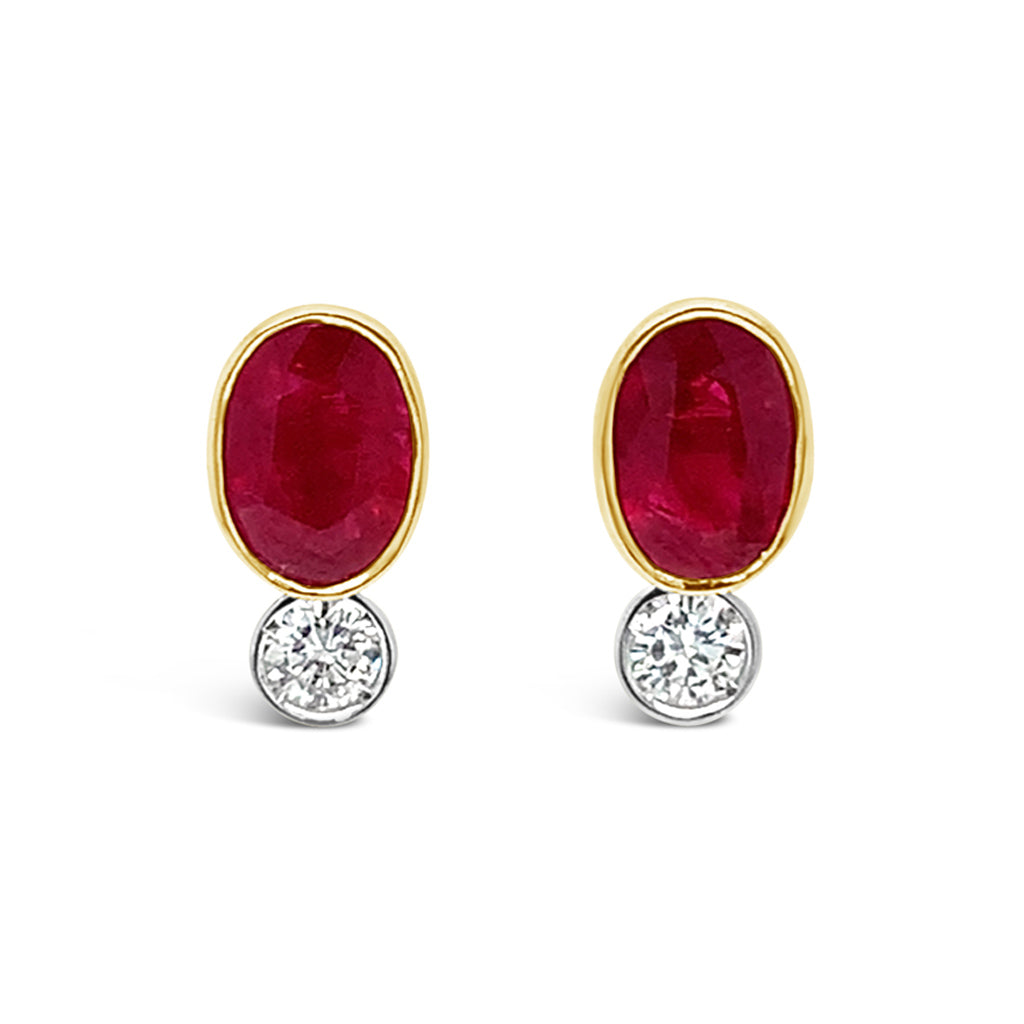 14K Two-tone Gold 2.00 CTW Oval Ruby And 0.24 TDW Diamond Stud Earrings