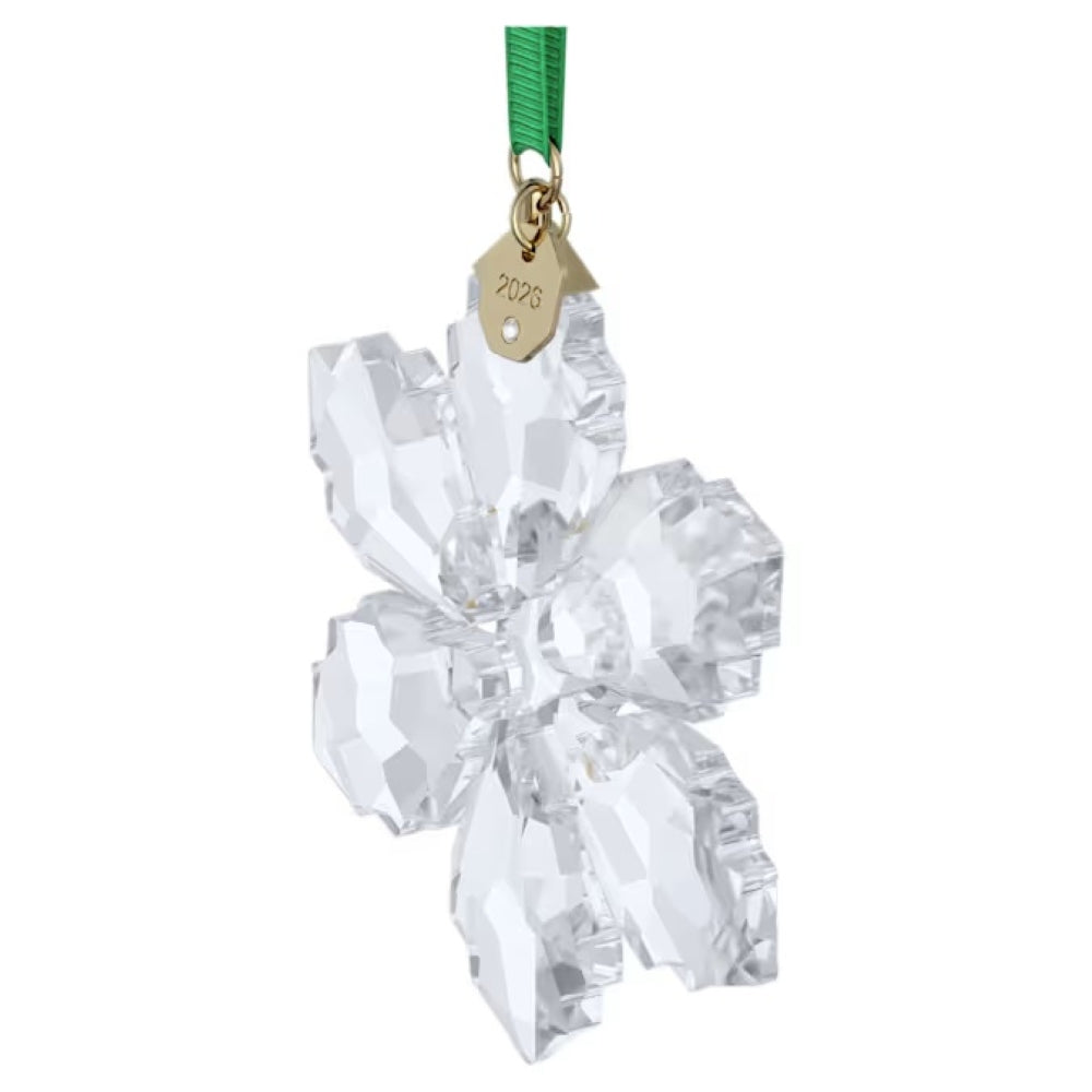 Swarovski Annual Edition Ornament 2026 Clear Crystal Snowflake With Green Ribbon And Gold-Tone Plated 2026 Tag 5718051