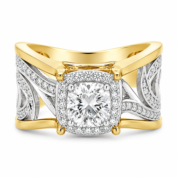 14K Yellow And White Gold Swirl Design Diamond Shoulder Engagement Mount
