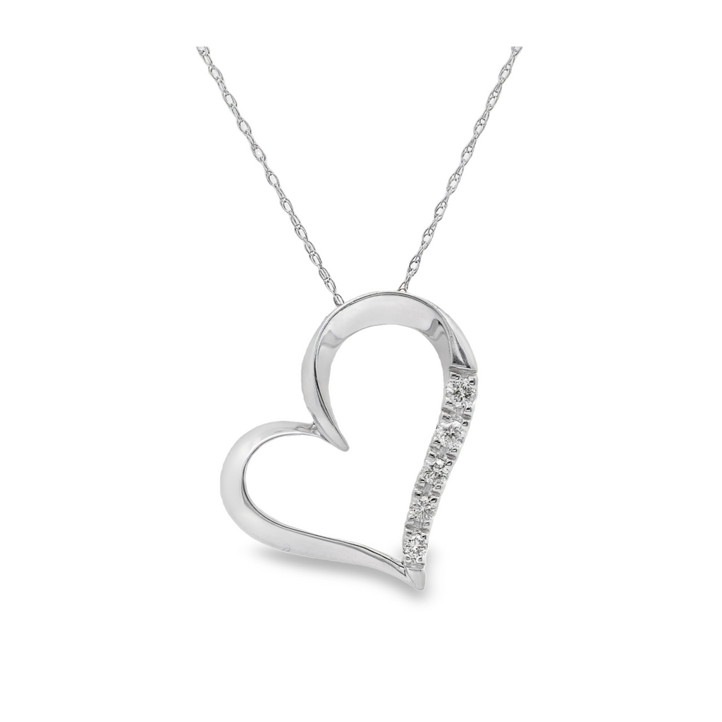 Estate - 10K White Gold 0.10 CTW Diamond Set Angled Heart Necklace