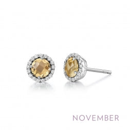Sterling Silver Citrine And Cubic Zirconia Stud Earrings
