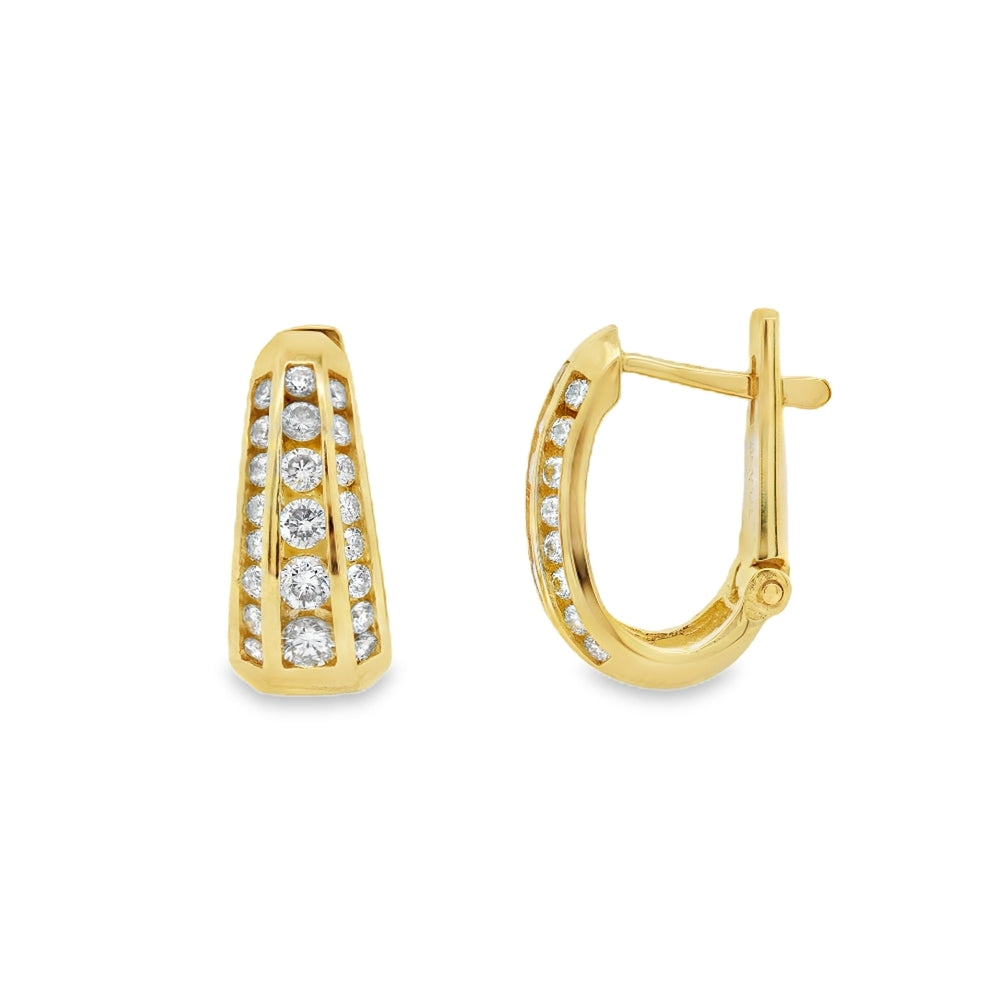 Estate - 14 Karat Yellow Gold 0.92 CTW Diamond Huggie Earrings