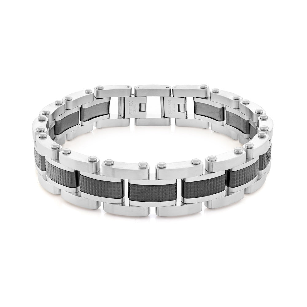 Italgem Stainless Steel And Black Plated 15mm Studded Link Bracelet