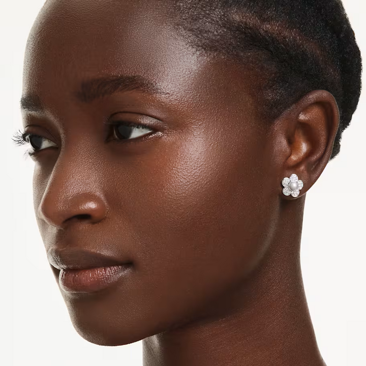 Swarovski Ariana Grande x Swarovski Rhodium Plated Stud Earrings With White Crystal Pearl 5756098
