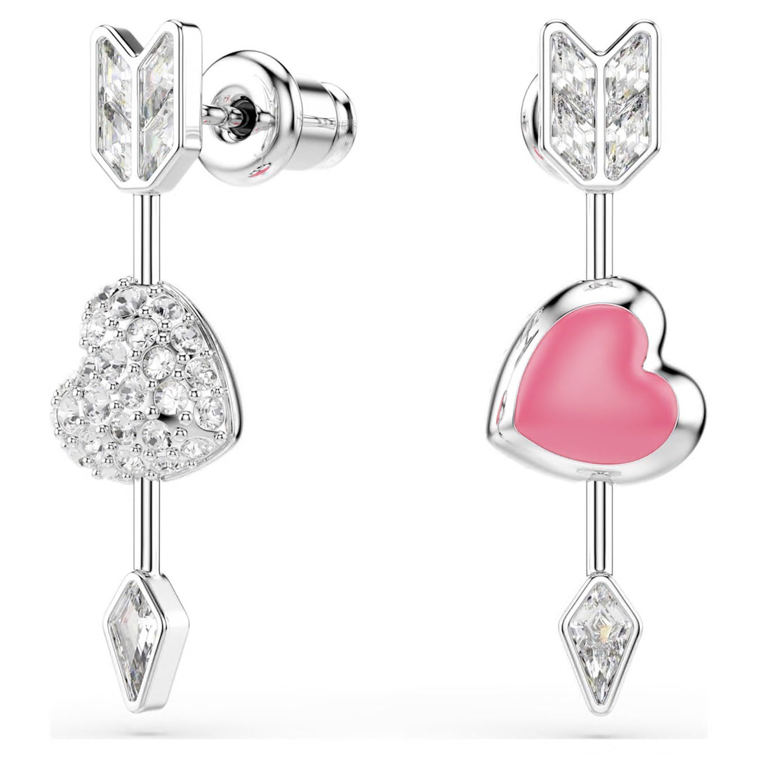 Swarovski Idyllia Rhodium Plated Hearts & Arrows Drop Earrings With Clear Crystals 5749602