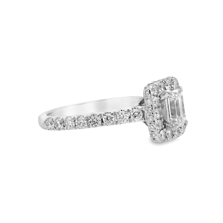 Estate - 14K White Gold 1.50 CTW Diamond Set Halo Engagement Ring, Size 5.5