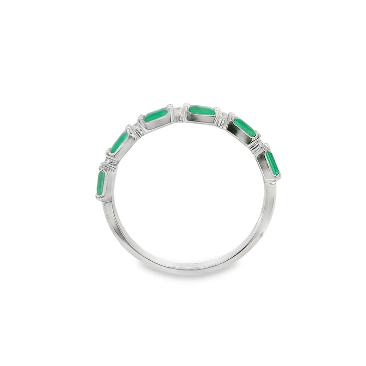 14K White Gold Emerald And 0.08 CTW Diamond Ring
