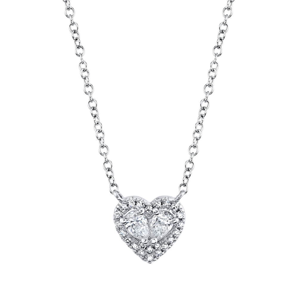 Women's 14K White Gold Shy Creation Heart Diamond Necklace With 18 Inch Chain