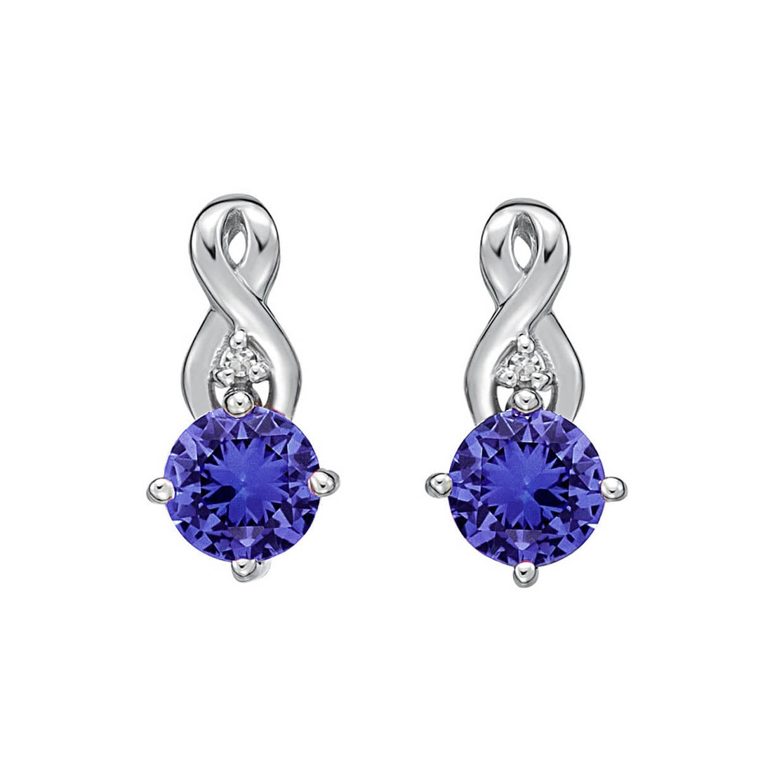 10K White Gold 1.00 CTW Round Tanzanite And 0.01 CTW Diamond Drop Earrings
