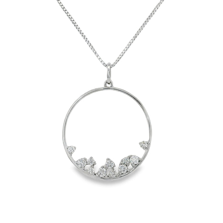 14K White Gold 0.56 CTW Diamond Set Large Open Circle Pendant