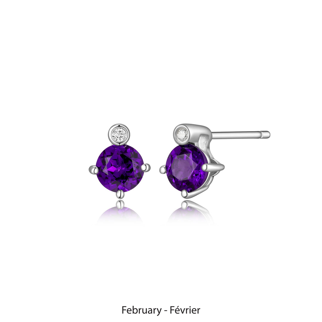 Elle Silver Amethyst And Lab Grown Diamond Stud Birthstone Earrings