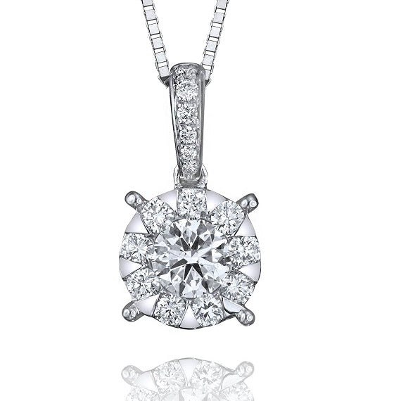 14K White Gold 0.36 CTW Diamond Set Boquet Cushion Shaped Pendant