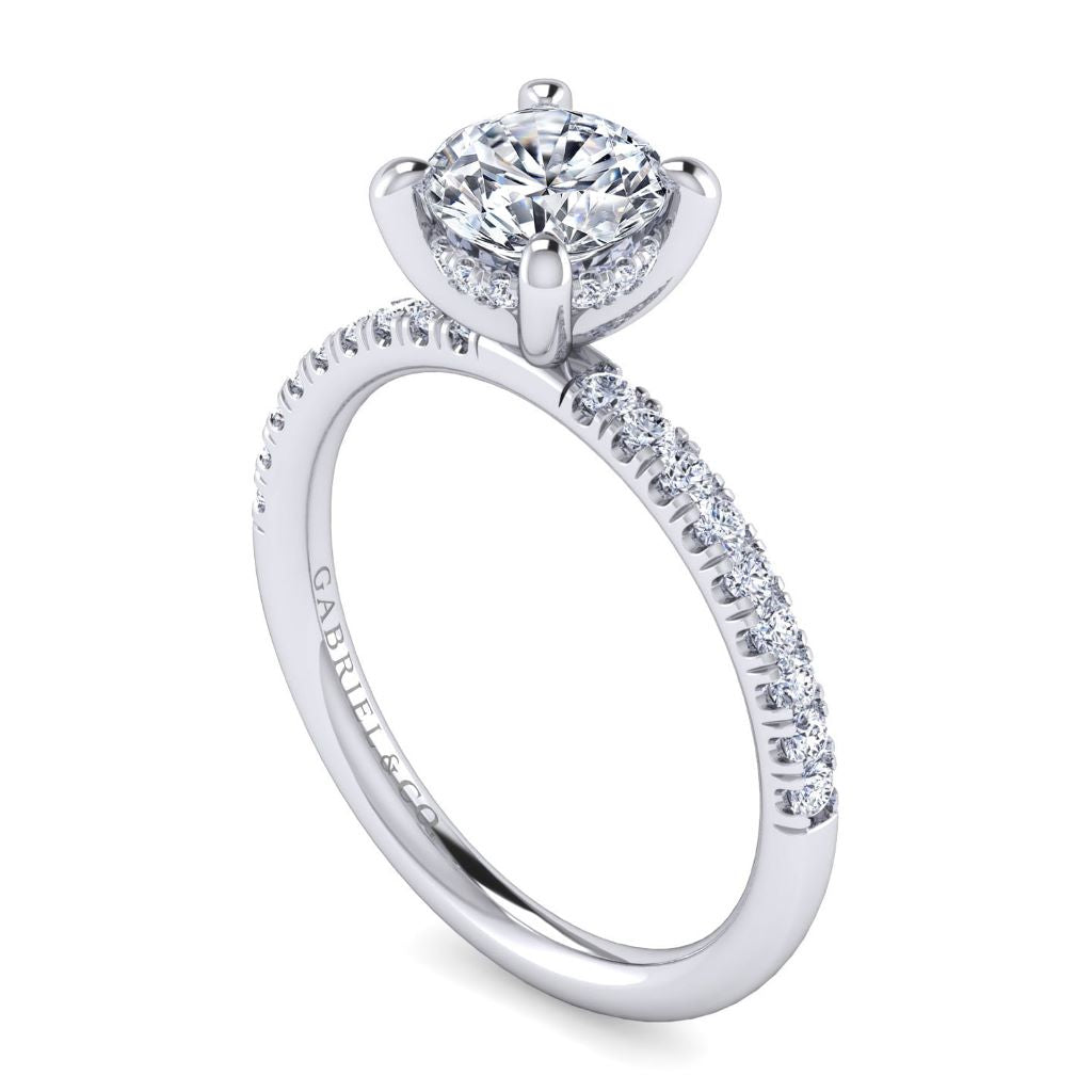 14K White Gold 0.24 CTW Diamond Set Engagement Ring Semi-Mount With Hidden Halo