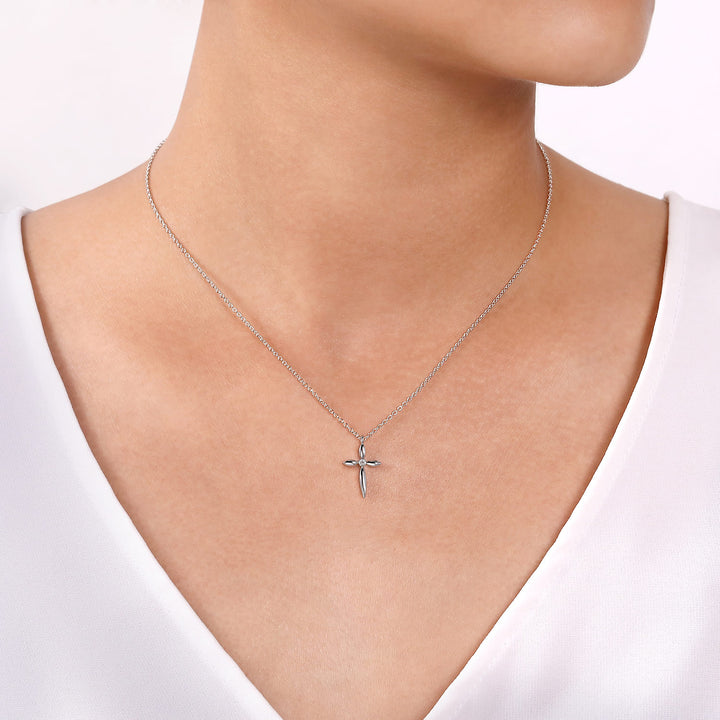 Sterling Silver Gabriel & Co. Cross Necklace With Diamond