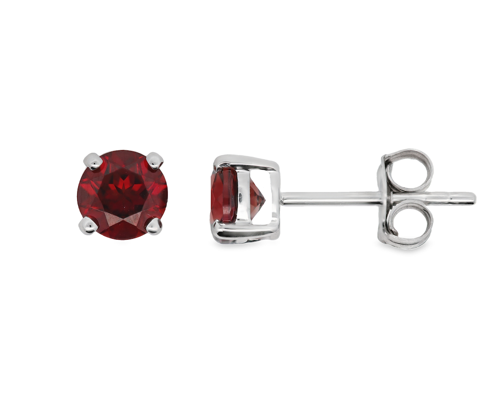 14K White Gold 5mm Round Garnet Stud Earrings