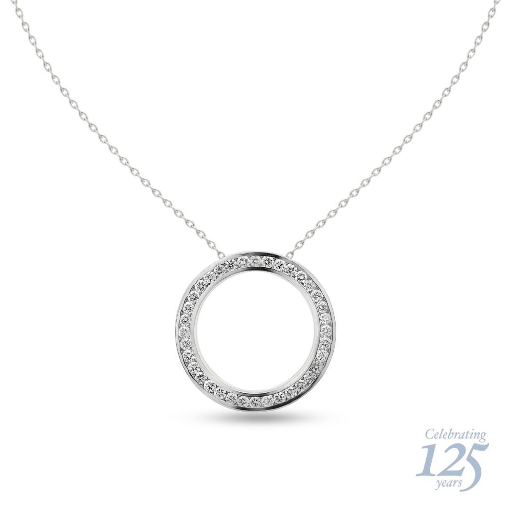14K White Gold J.H. Young 125th Anniversary 1.26 CTW Diamond Circle Necklace With 18" Chain