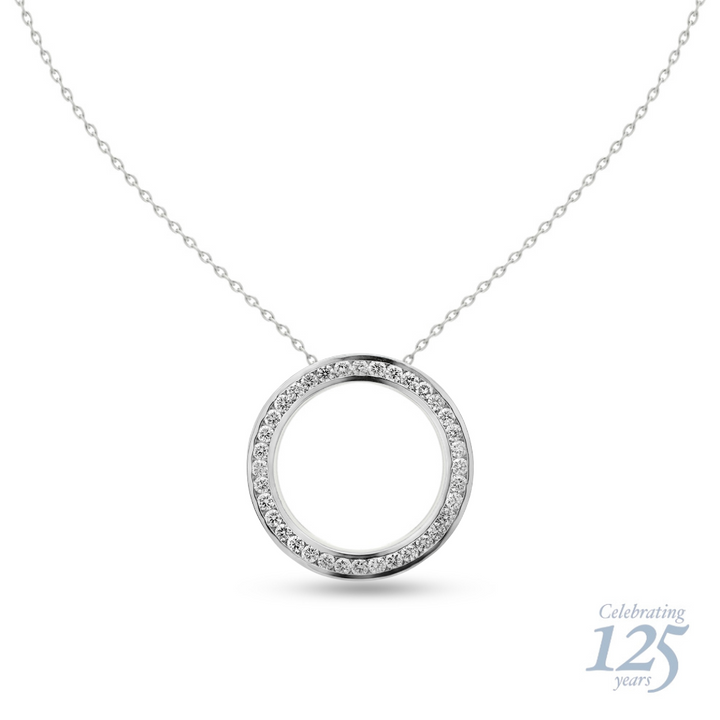 14K White Gold J.H. Young 125th Anniversary 1.26 CTW Diamond Circle Necklace With 18" Chain