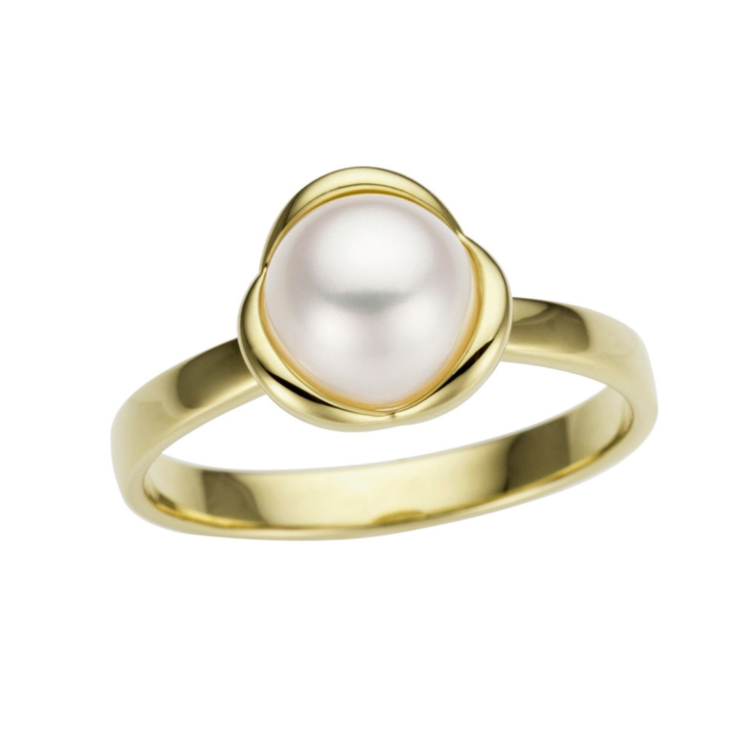 Women's 14K Yellow Gold White 7-7.5mm Pearl Ring