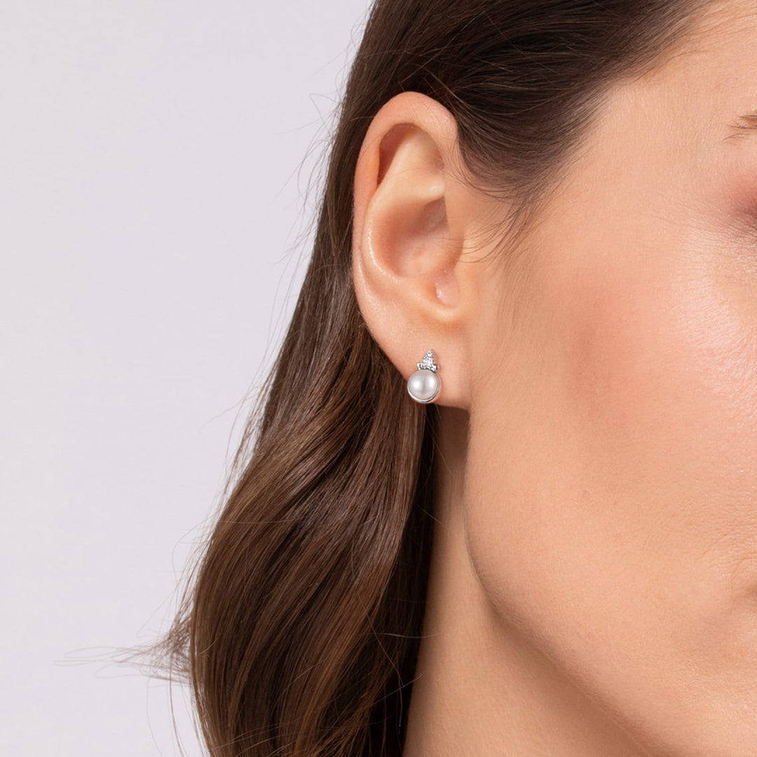 Sterling Silver Gabriel & Co. Stud Earrings With Pearls And Diamonds